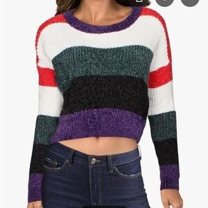 Luv Lane striped scallop cropped hem Chenille pullover uber soft sweater